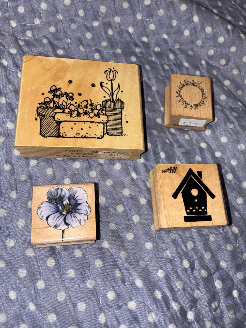 Wood Block Garden Floral Stamps Set of 4 Hook Lines & Inkers, Stampin Up, Hero A